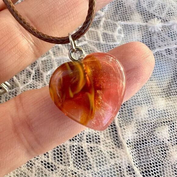 Marbled Pink Sparkle Heart Pendant Necklace - Picture 2 of 8